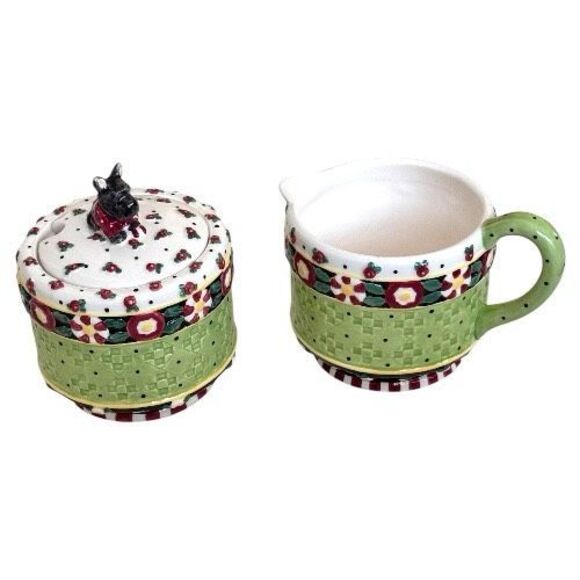 Vintage Mary Engelbreit A Christmas Wish Scottie Creamer & Sugar Retired 2000 - Picture 1 of 11
